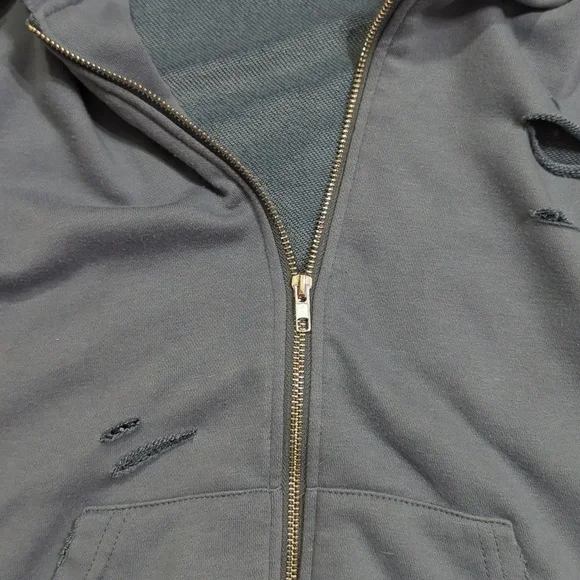 🚨 3/$15!! Distressed/Torn Blue Zip Up Hoodie - Picture 8 of 10